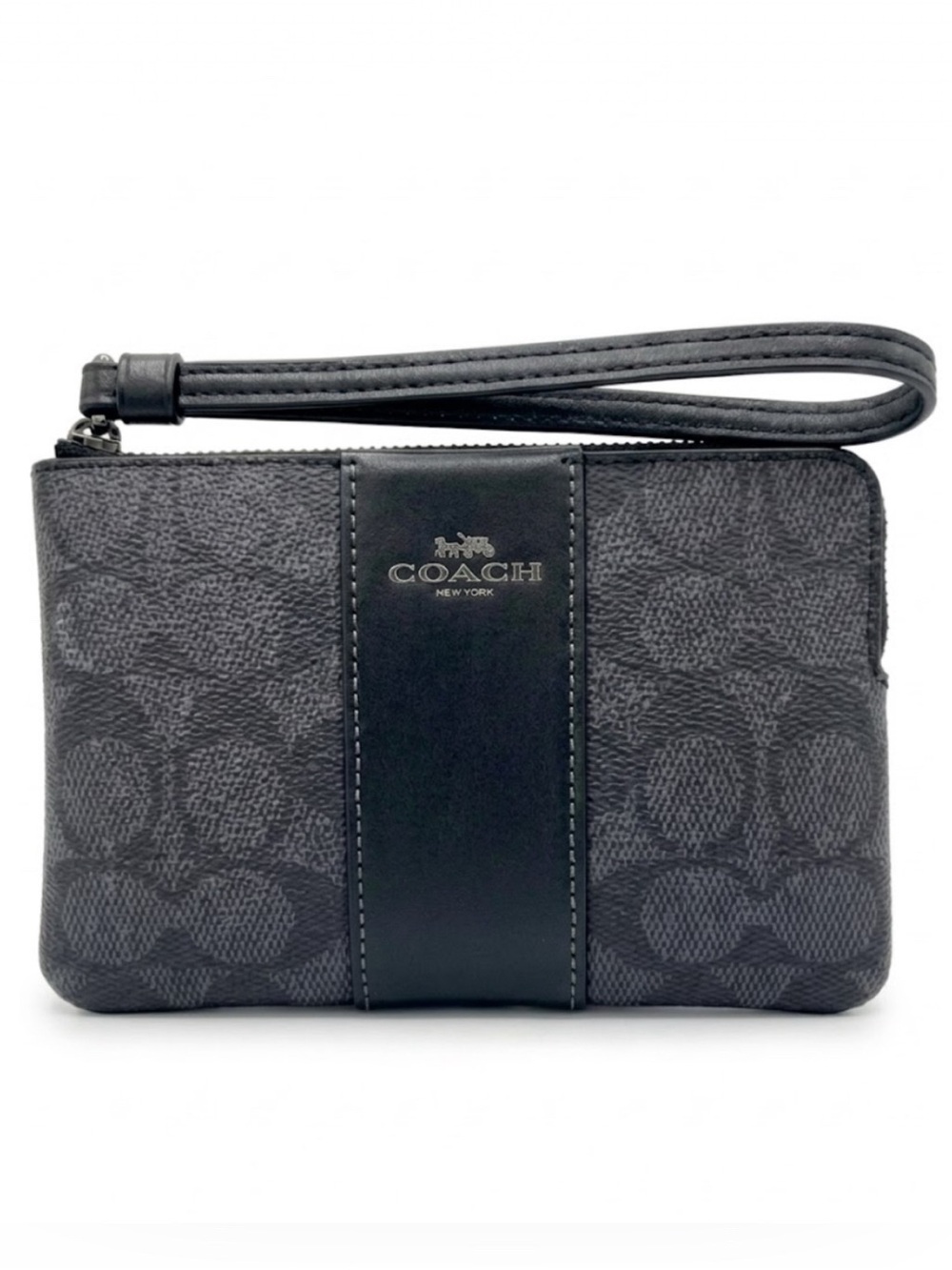 Coach Corner Zip Wristlet in Signature Canvas (Charcoal / Black)